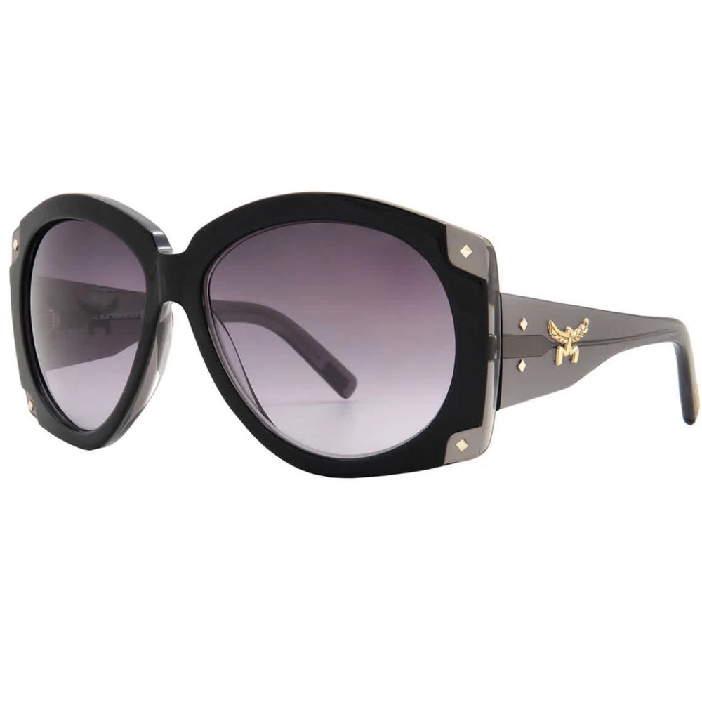 MCM Oversized Butterfly Sunglasses MW0005 05B Black Gold Italy NWOT w/ Pouch